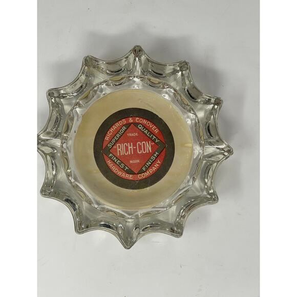 HEAVY ART DECO GLASS SPROCKET Richards & Conover RICH-CON HARDWARE  6" ASHTRAY - Picture 4 of 6